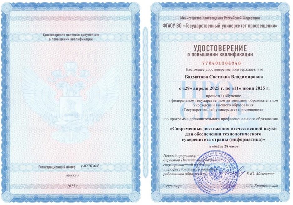 Бахматова Светлана Владимировна 2024-2025